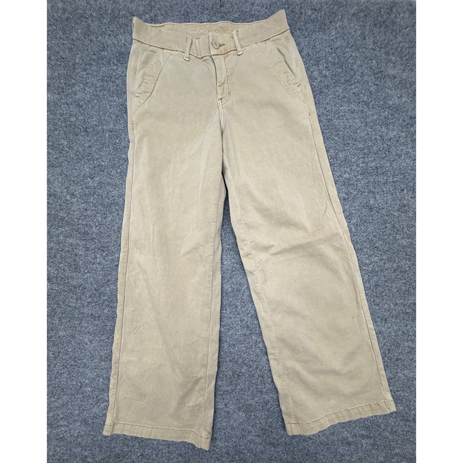 American Eagle Womens Khaki Tan Wide Leg Stretch Pants Size 0 Short High Waisted